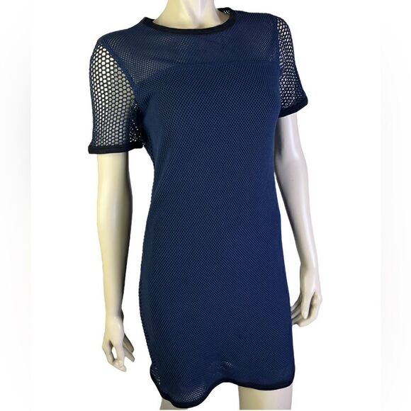 NWOT Navy Rag & Bone S/S Mesh Panel Sheath Knee Length Lined & Trimmed in Silk M - Picture 4 of 9